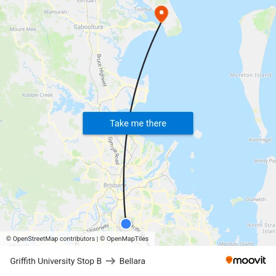 Griffith University Stop B to Bellara map