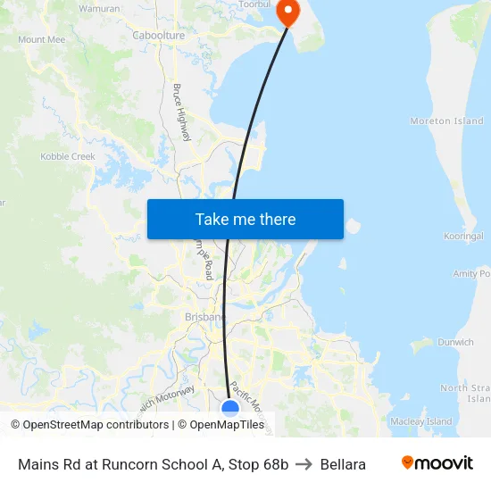 Mains Rd at Runcorn School A, Stop 68b to Bellara map
