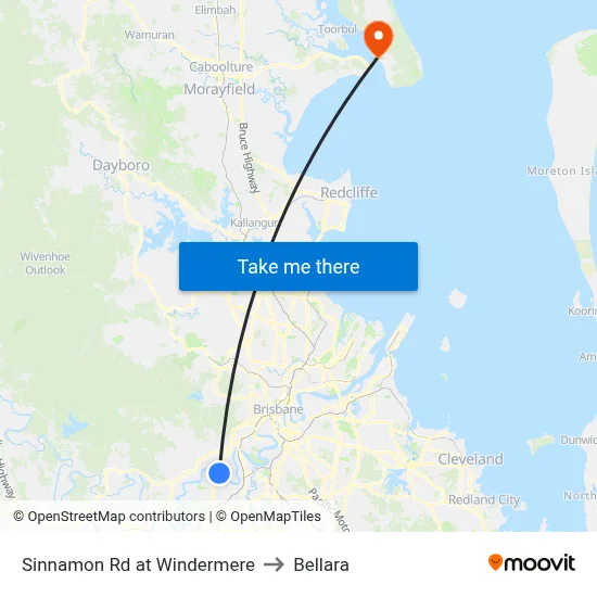 Sinnamon Rd at Windermere to Bellara map