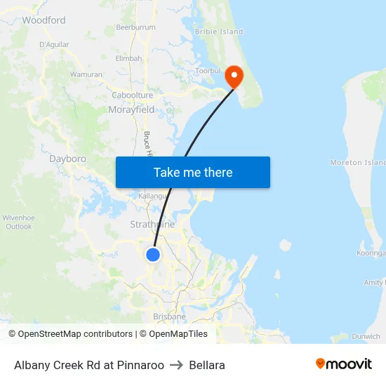 Albany Creek Rd at Pinnaroo to Bellara map