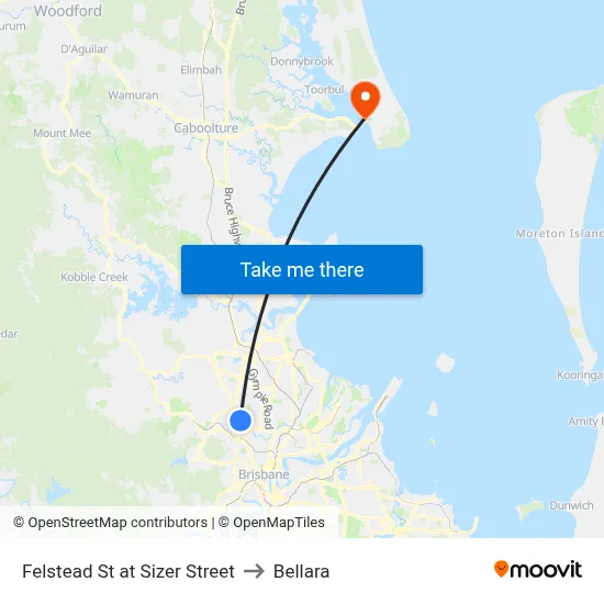 Felstead St at Sizer Street to Bellara map