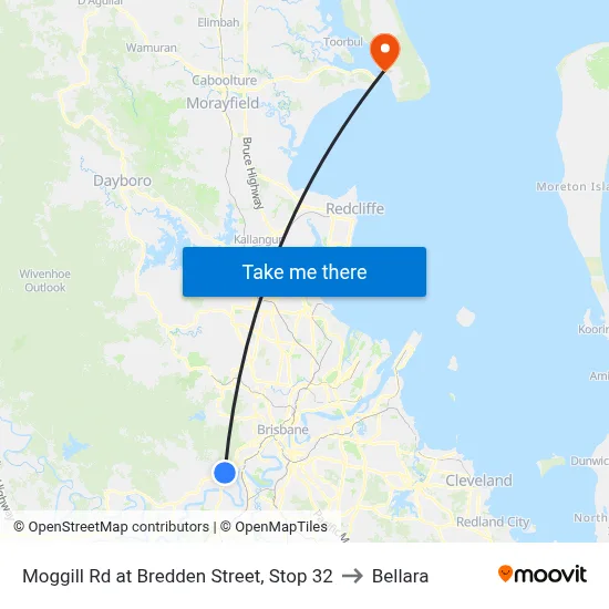 Moggill Rd at Bredden Street, Stop 32 to Bellara map