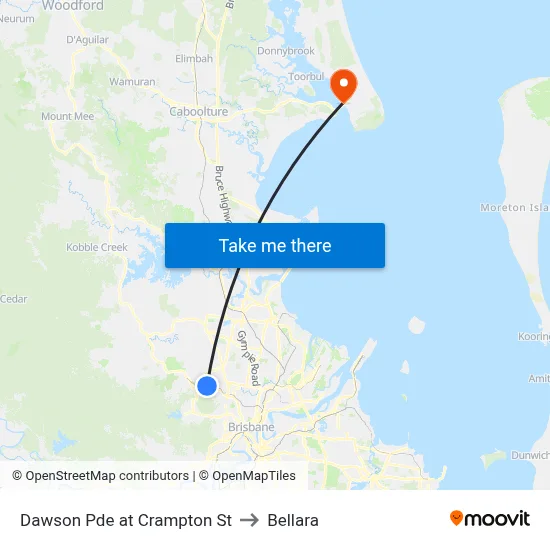 Dawson Pde at Crampton St to Bellara map