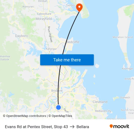 Evans Rd at Pentex Street, Stop 43 to Bellara map