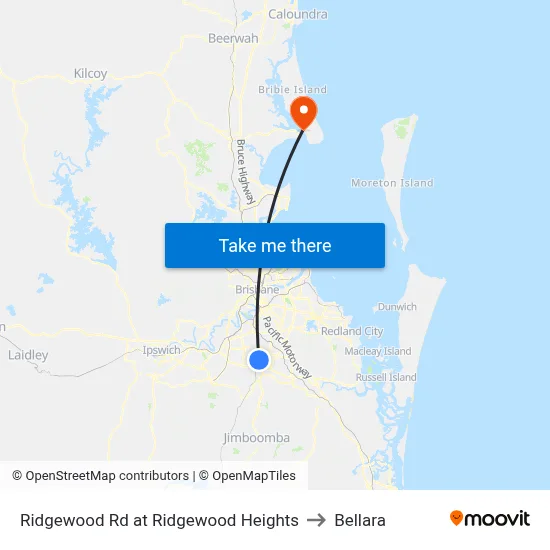 Ridgewood Rd at Ridgewood Heights to Bellara map