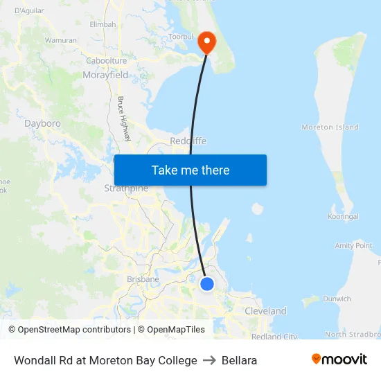 Wondall Rd at Moreton Bay College to Bellara map