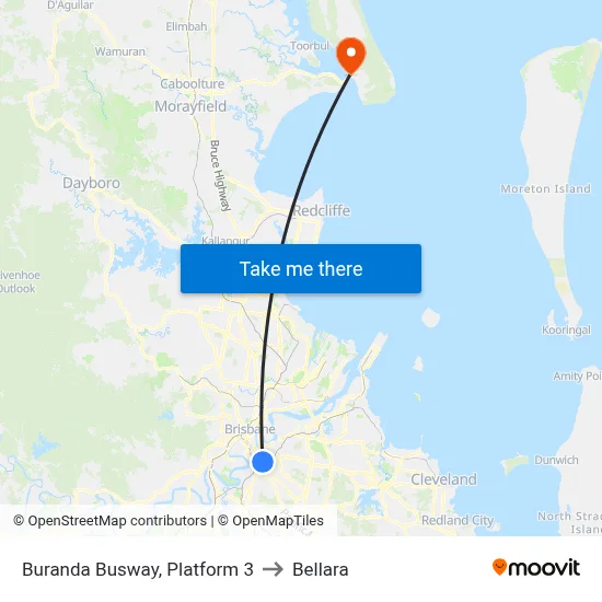 Buranda Busway, Platform 3 to Bellara map