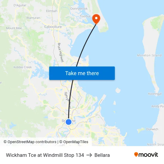 Wickham Tce at Windmill Stop 134 to Bellara map