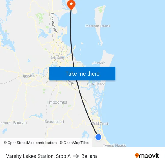 Varsity Lakes Station, Stop A to Bellara map