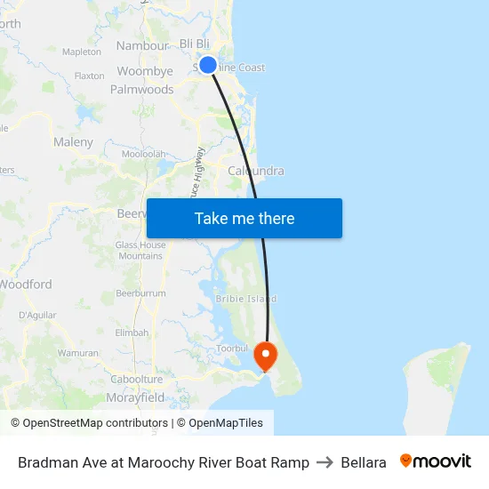 Bradman Ave at Maroochy River Boat Ramp to Bellara map