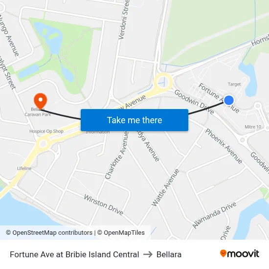 Fortune Ave at Bribie Island Central to Bellara map