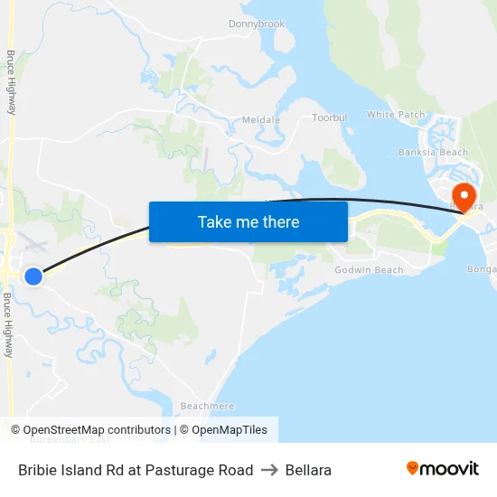 Bribie Island Rd at Pasturage Road to Bellara map