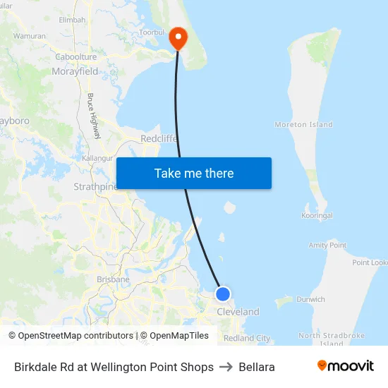 Birkdale Rd at Wellington Point Shops to Bellara map