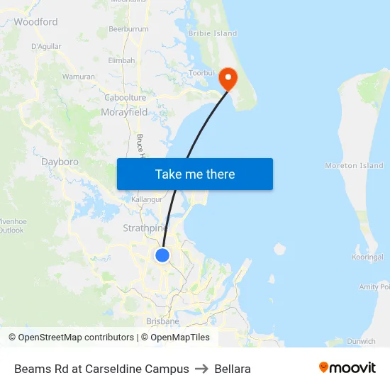 Beams Rd at Carseldine Campus to Bellara map