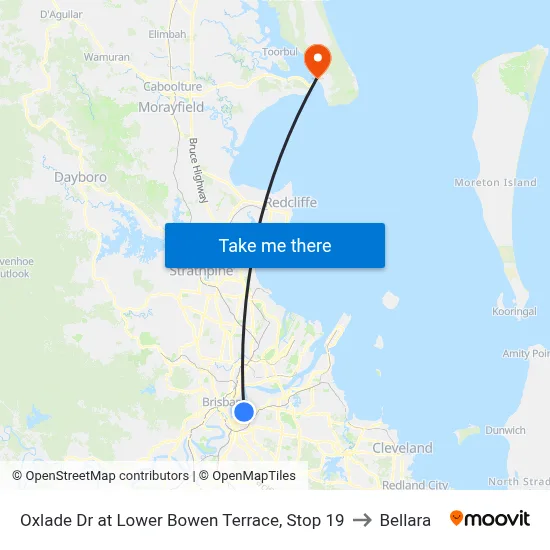 Oxlade Dr at Lower Bowen Terrace, Stop 19 to Bellara map