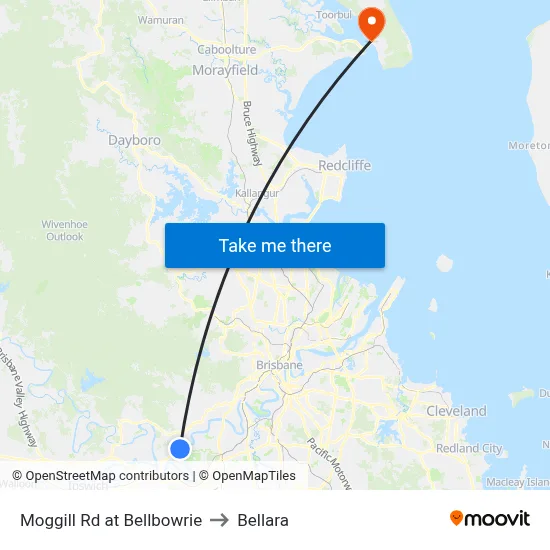 Moggill Rd at Bellbowrie to Bellara map