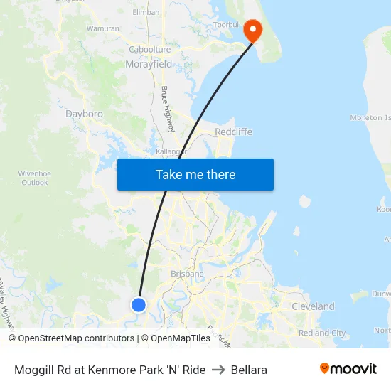 Moggill Rd at Kenmore Park 'N' Ride to Bellara map