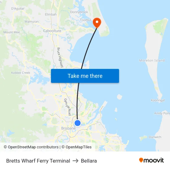 Bretts Wharf Ferry Terminal to Bellara map