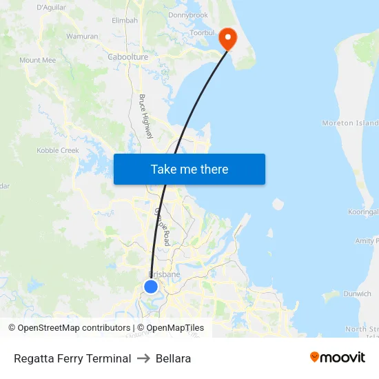 Regatta Ferry Terminal to Bellara map