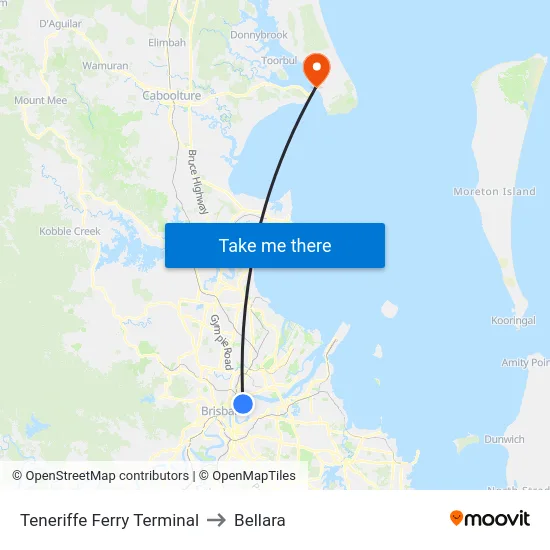 Teneriffe Ferry Terminal to Bellara map