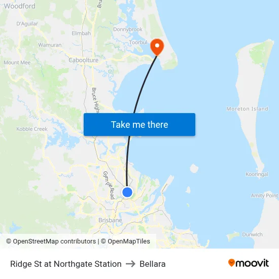 Ridge St at Northgate Station to Bellara map