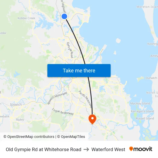 Old Gympie Rd at Whitehorse Road to Waterford West map