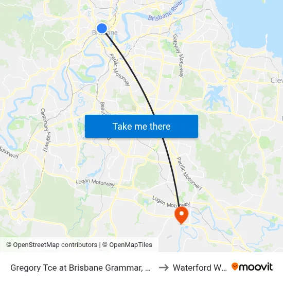 Gregory Tce at Brisbane Grammar, Stop 4 to Waterford West map