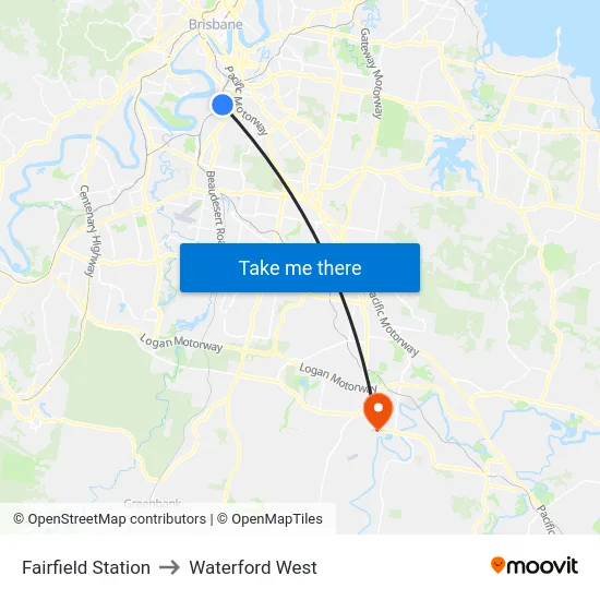 Fairfield Station to Waterford West map
