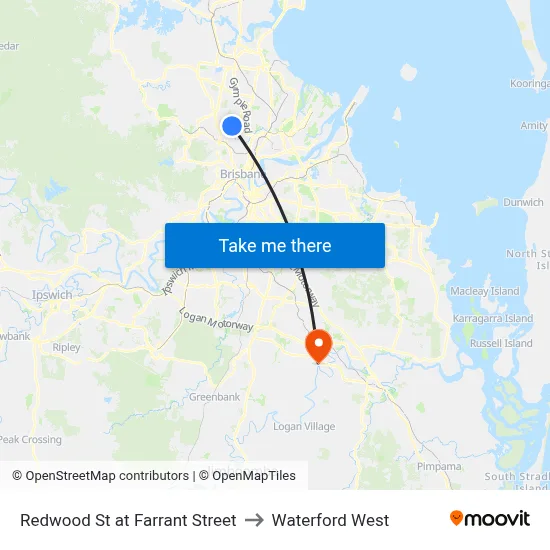 Redwood St at Farrant Street to Waterford West map