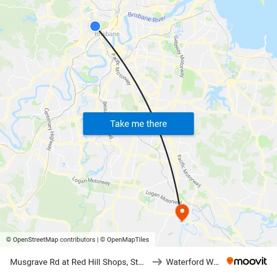 Musgrave Rd at Red Hill Shops, Stop 8 to Waterford West map