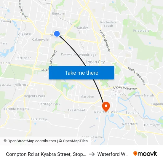 Compton Rd at Kyabra Street, Stop 86 to Waterford West map