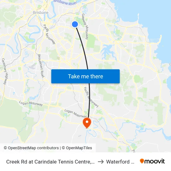 Creek Rd at Carindale Tennis Centre, Stop 46 to Waterford West map