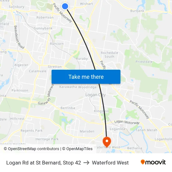 Logan Rd at St Bernard, Stop 42 to Waterford West map