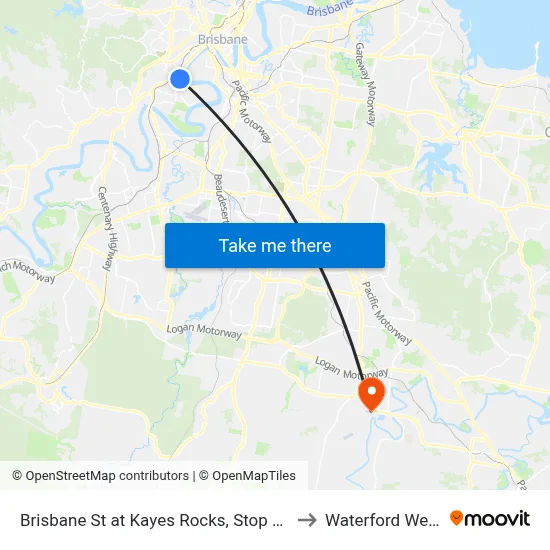 Brisbane St at Kayes Rocks, Stop 15 to Waterford West map