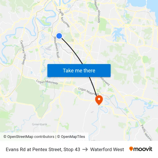 Evans Rd at Pentex Street, Stop 43 to Waterford West map