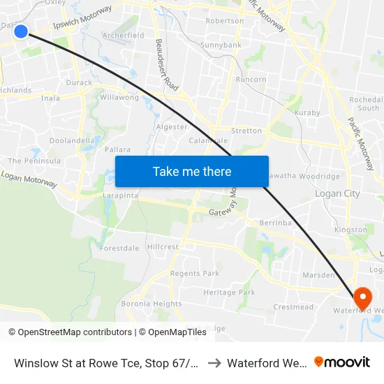 Winslow St at Rowe Tce, Stop 67/68 to Waterford West map
