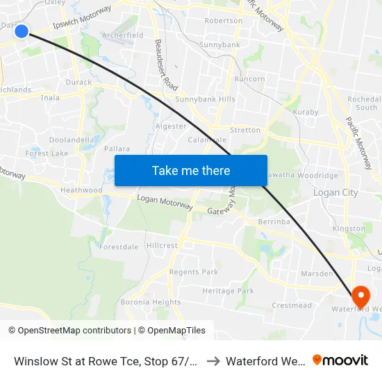 Winslow St at Rowe Tce, Stop 67/68 to Waterford West map