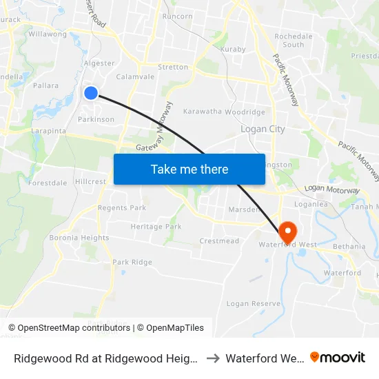 Ridgewood Rd at Ridgewood Heights to Waterford West map