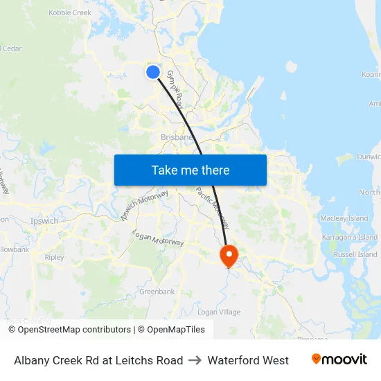 Albany Creek Rd at Leitchs Road to Waterford West map