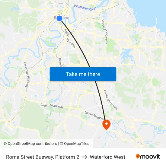 Roma Street Busway, Platform 2 to Waterford West map