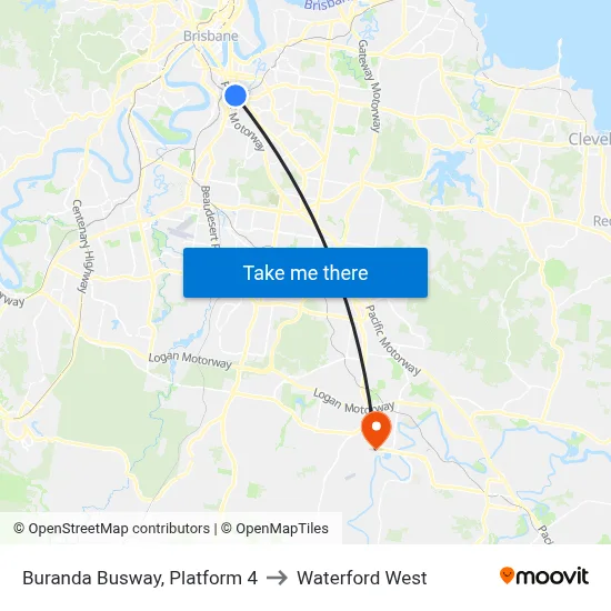 Buranda Busway, Platform 4 to Waterford West map