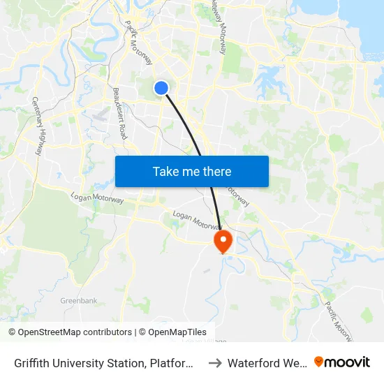 Griffith University Station, Platform 2 to Waterford West map