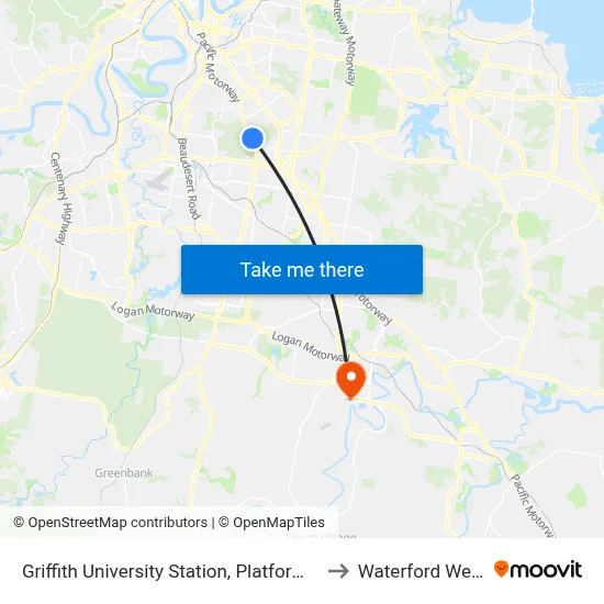 Griffith University Station, Platform 1 to Waterford West map