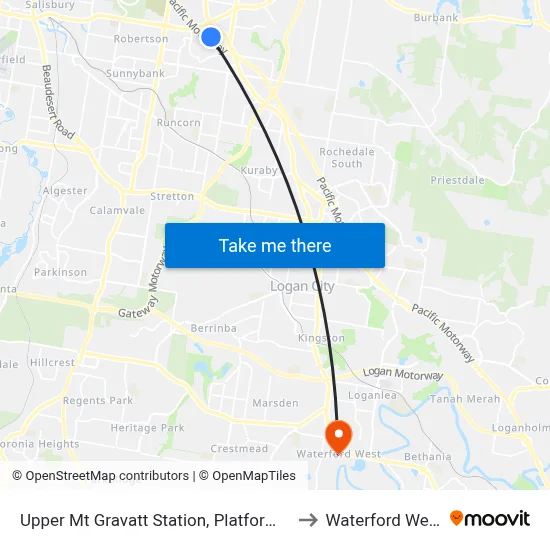 Upper Mt Gravatt Station, Platform 2 to Waterford West map