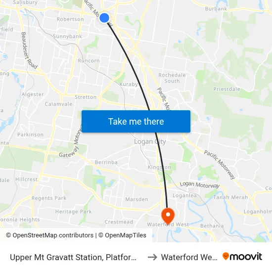 Upper Mt Gravatt Station, Platform 1 to Waterford West map