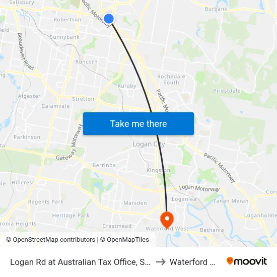 Logan Rd at Australian Tax Office, Stop 80 to Waterford West map