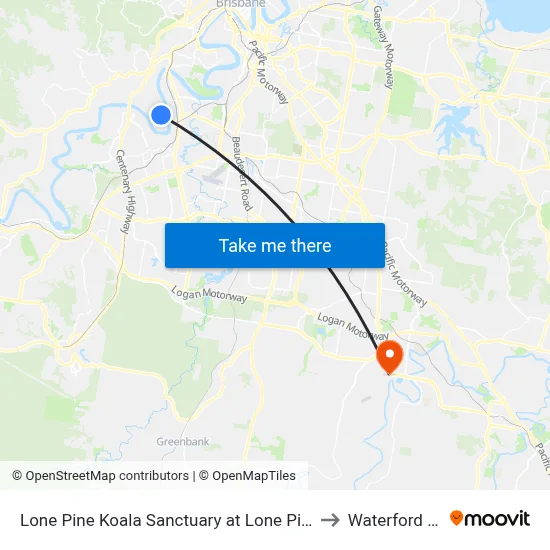 Lone Pine Koala Sanctuary at Lone Pine, Stop 42 to Waterford West map