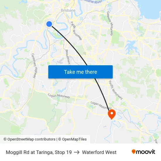 Moggill Rd at Taringa, Stop 19 to Waterford West map