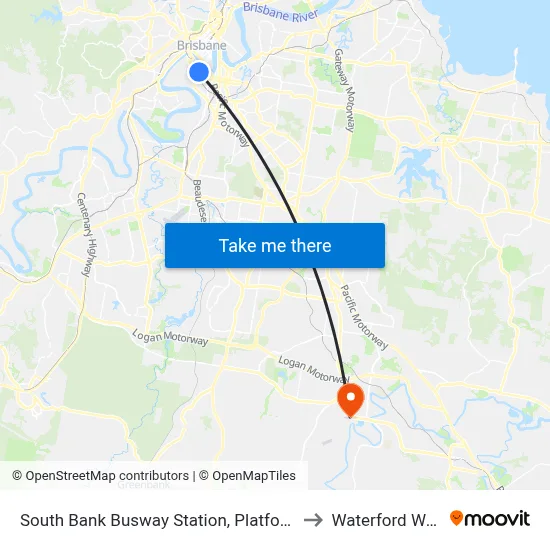South Bank Busway Station, Platform 1 to Waterford West map