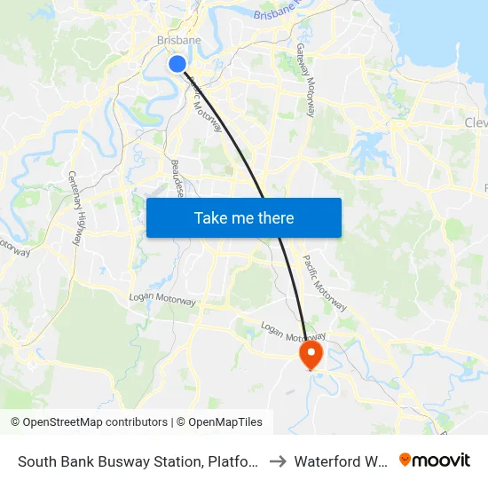 South Bank Busway Station, Platform 4 to Waterford West map